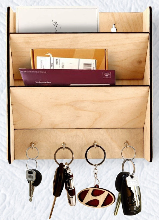Wooden Mail Box with Key Holder and Storage Box |