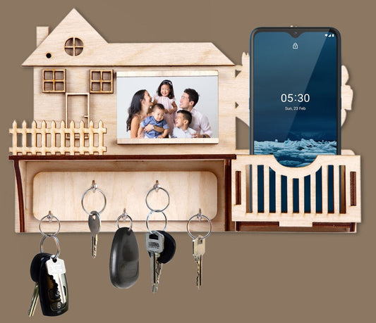 Wooden Wall Mounted Sweet Home Designer Key Holders | Organizer for Home | Office with Mobile Stand